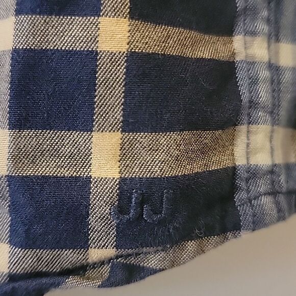 JANIE AND JACK BLUE AND TAN PLAID DRESS SHIRT, SIZE 12-18 MONTHS - Picture 2 of 4
